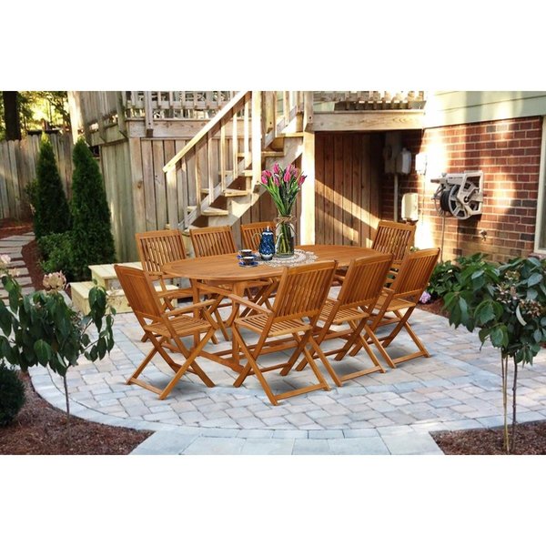 East West Furniture 9 Piece Beasley Acacia Wood Patio Furniture Set - Natural Oil BSCM9CANA